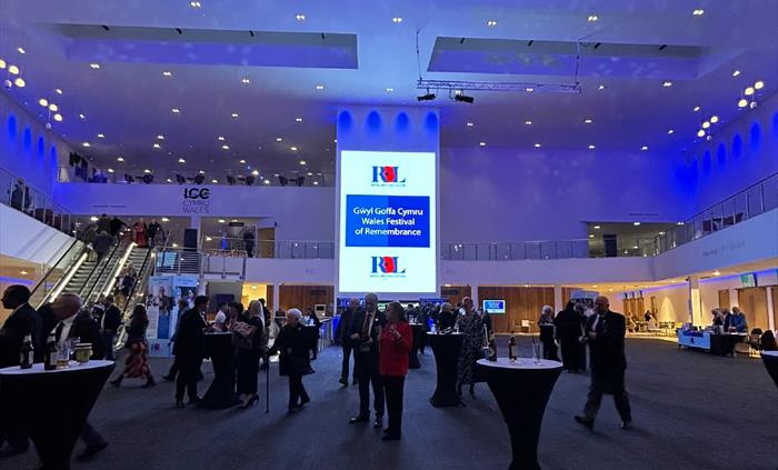 An image of guests enjoying a drinks reception at ICC Wales